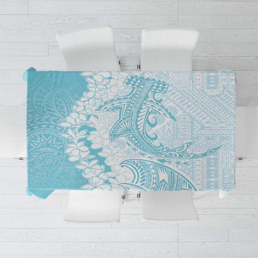 Polynesian Turquoise Plumeria Lei Tablecloth with Hammerhead Shark LT7 Turquoise - Polynesian Pride