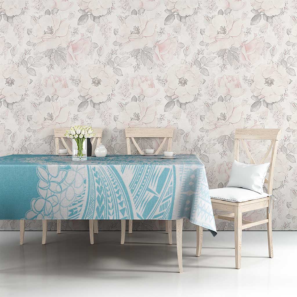 Polynesian Turquoise Plumeria Lei Tablecloth with Hammerhead Shark LT7 - Polynesian Pride