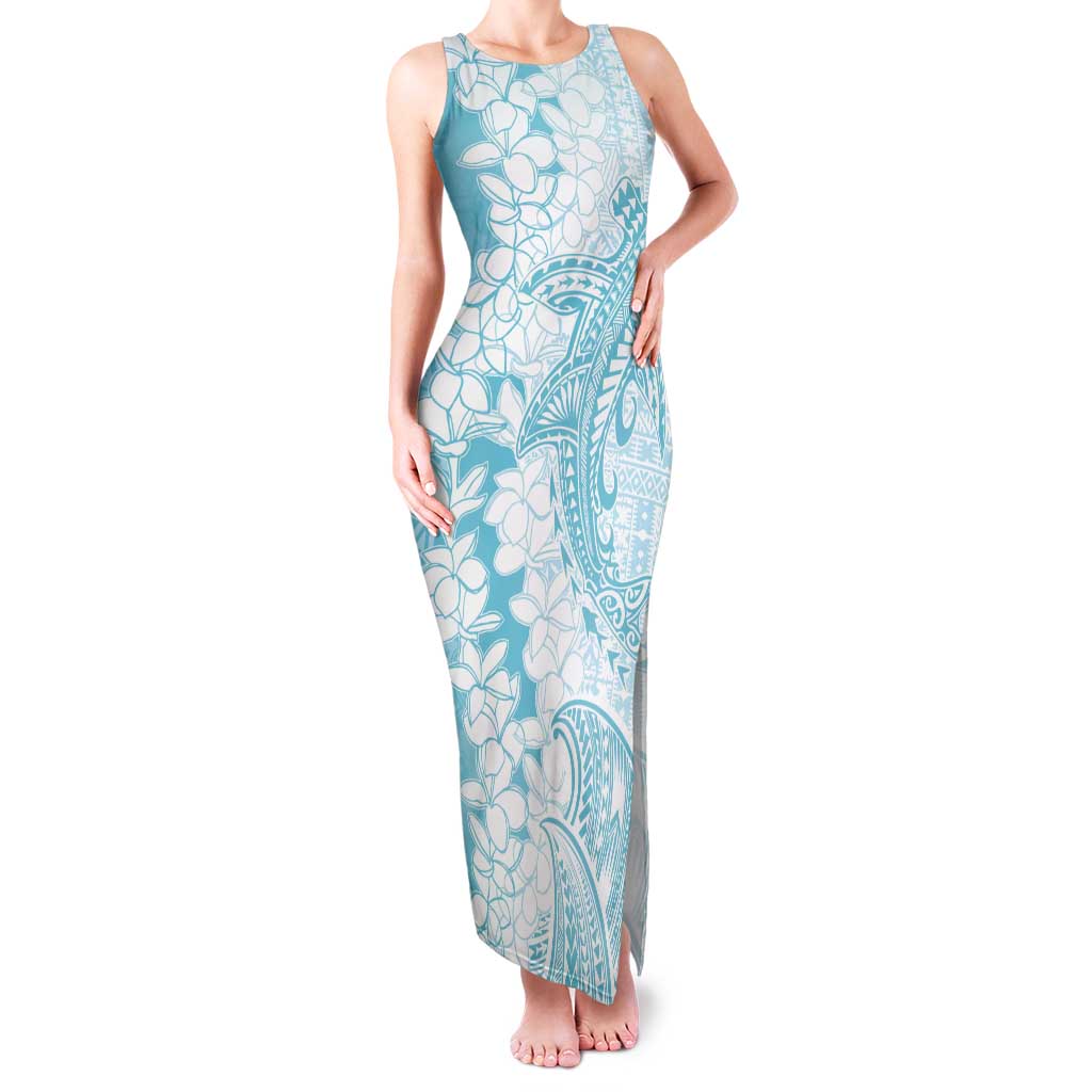 Polynesian Turquoise Plumeria Lei Tank Maxi Dress with Hammerhead Shark LT7 Women Turquoise - Polynesian Pride