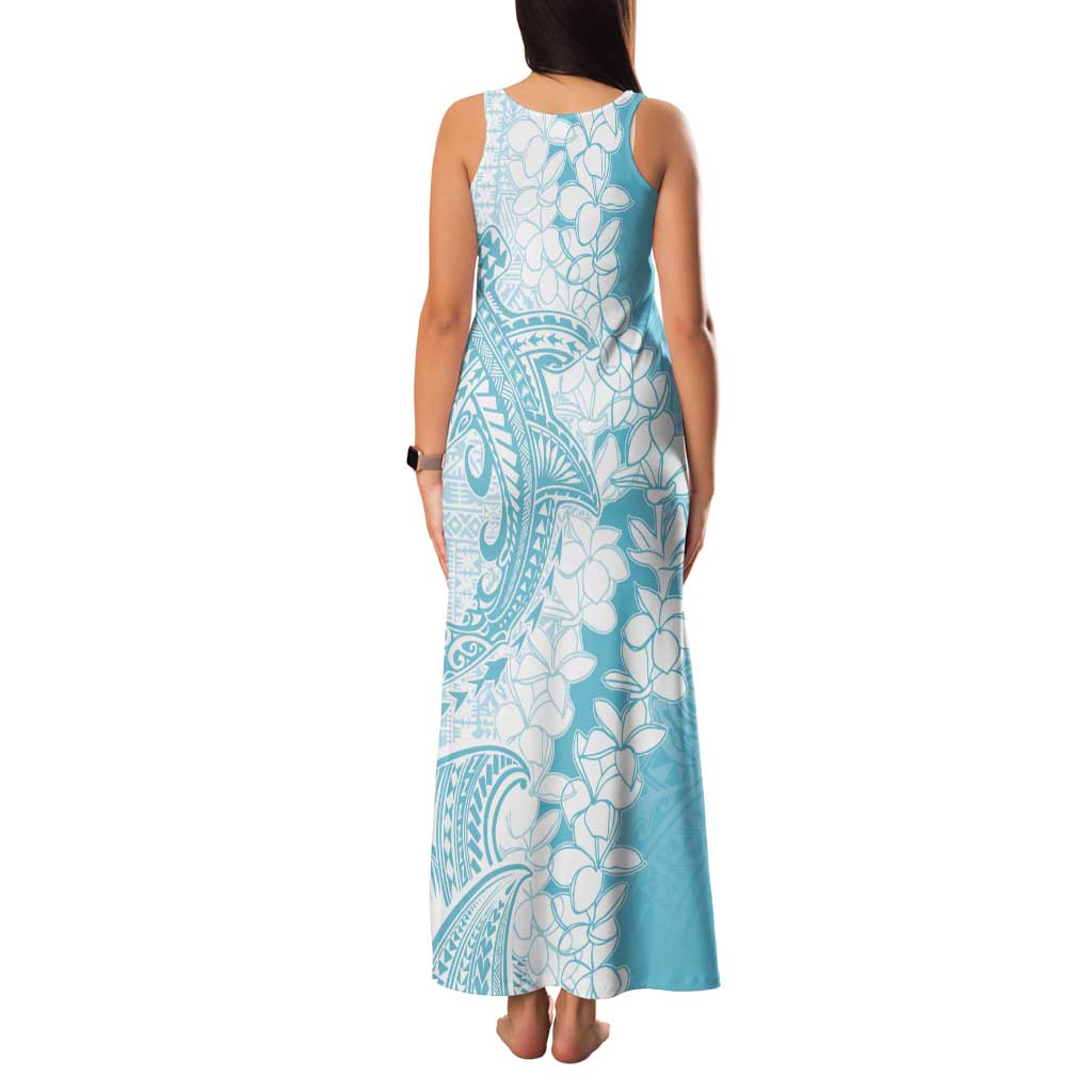 Polynesian Turquoise Plumeria Lei Tank Maxi Dress with Hammerhead Shark LT7 - Polynesian Pride
