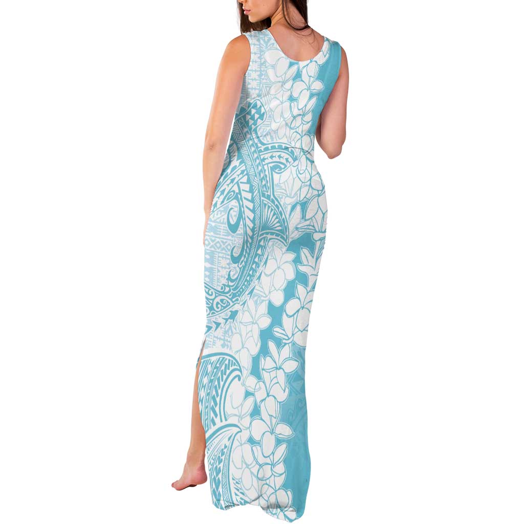 Polynesian Turquoise Plumeria Lei Tank Maxi Dress with Hammerhead Shark LT7 - Polynesian Pride