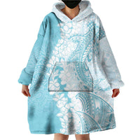 Polynesian Turquoise Plumeria Lei Wearable Blanket Hoodie with Hammerhead Shark LT7 - Polynesian Pride