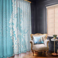 Polynesian Turquoise Plumeria Lei Window Curtain with Hammerhead Shark LT7 - Polynesian Pride