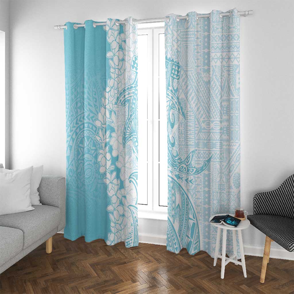 Polynesian Turquoise Plumeria Lei Window Curtain with Hammerhead Shark LT7 With Grommets Turquoise - Polynesian Pride