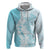 Polynesian Turquoise Plumeria Lei Zip Hoodie with Hammerhead Shark