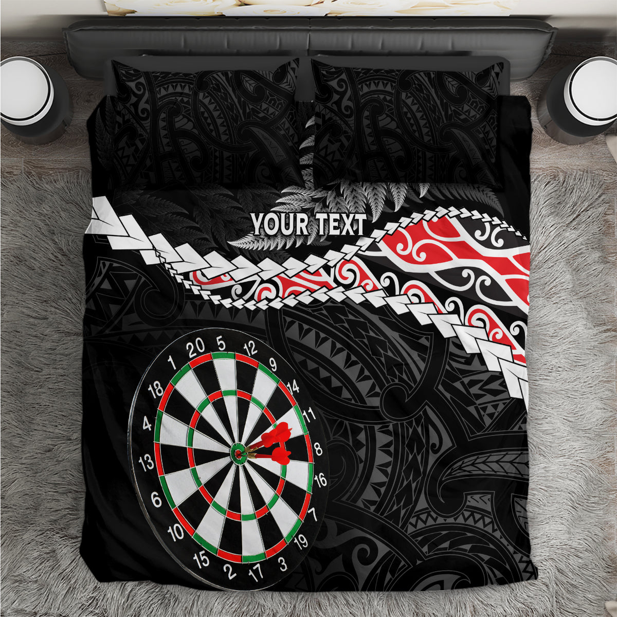 Personalised New Zealand Darts Bedding Set Maori Manaia LT7 Black - Polynesian Pride