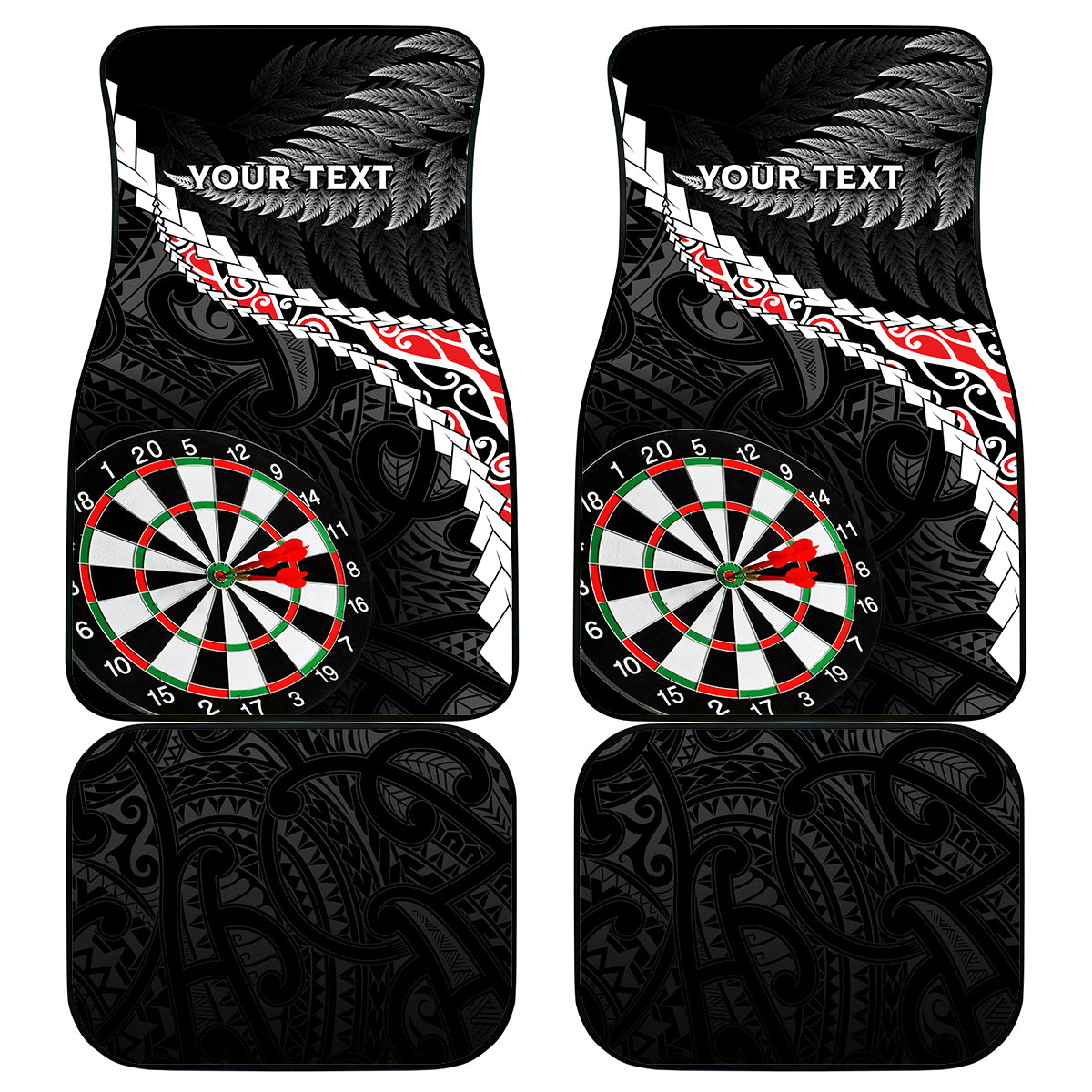 Personalised New Zealand Darts Car Mats Maori Manaia LT7 Black - Polynesian Pride