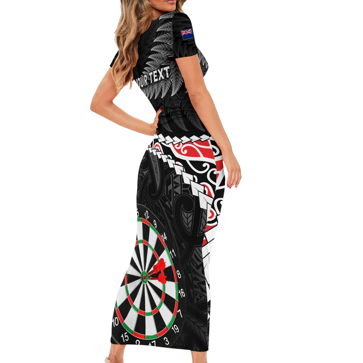 Personalised New Zealand Darts Family Matching Short Sleeve Bodycon Dress and Hawaiian Shirt Maori Manaia LT7 - Polynesian Pride