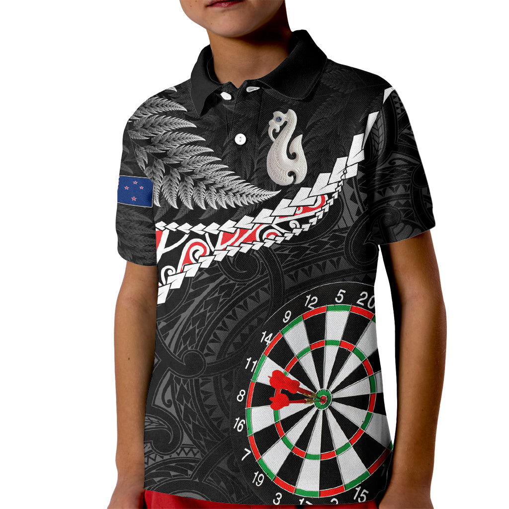 Personalised New Zealand Darts Kid Polo Shirt Maori Manaia LT7 Kid Black - Polynesian Pride