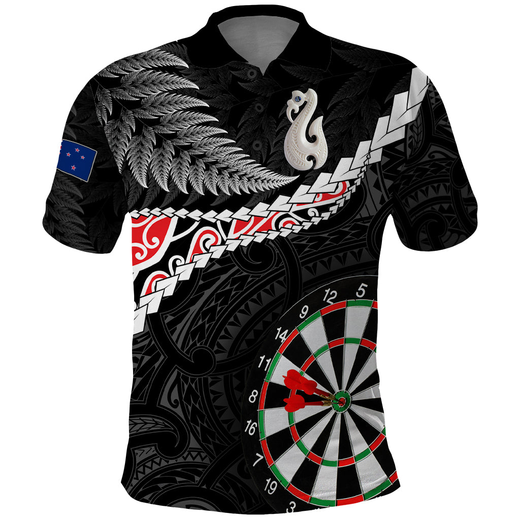 Personalised New Zealand Darts Polo Shirt - Maori Manaia LT7 Black - Polynesian Pride