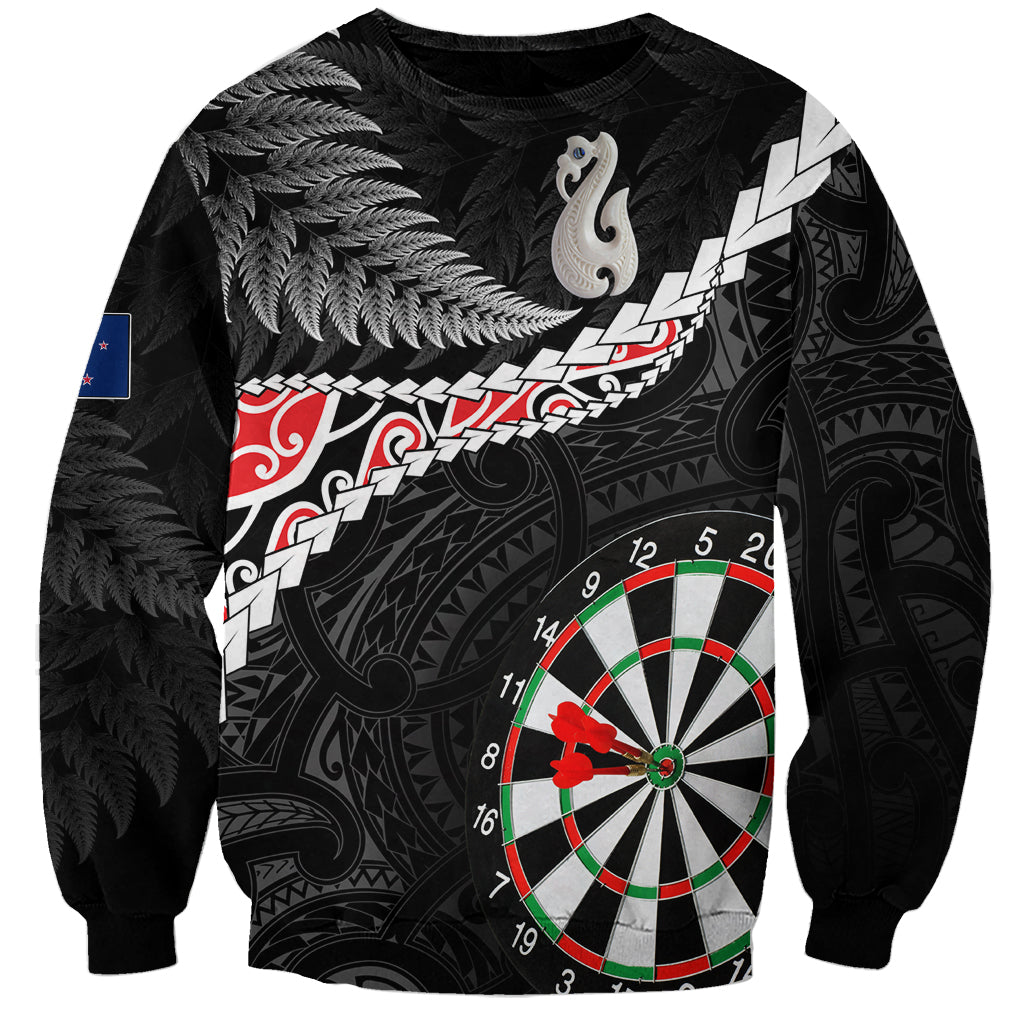 Personalised New Zealand Darts Sweatshirt Maori Manaia LT7 Unisex Black - Polynesian Pride