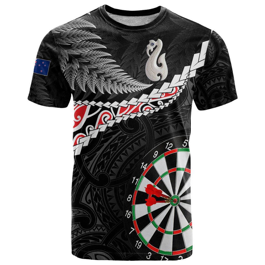 Personalised New Zealand Darts T Shirt Maori Manaia LT7 Black - Polynesian Pride