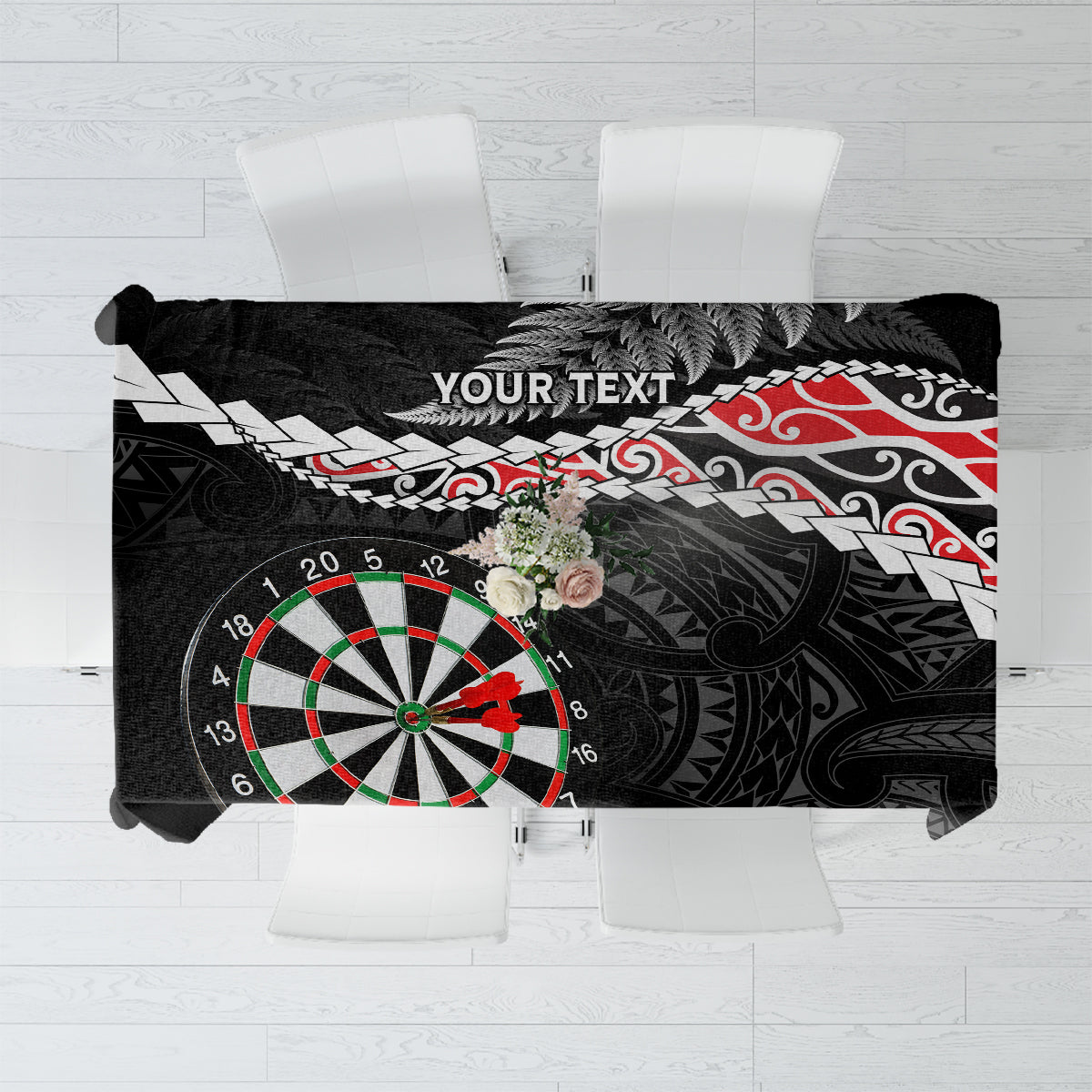 Personalised New Zealand Darts Tablecloth Maori Manaia LT7 Black - Polynesian Pride