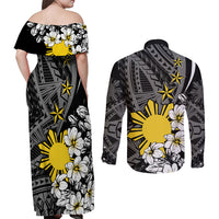 Philippines Sampaguita Personalised Couples Matching Off Shoulder Maxi Dress and Long Sleeve Button Shirt Women's Day LT7 - Polynesian Pride