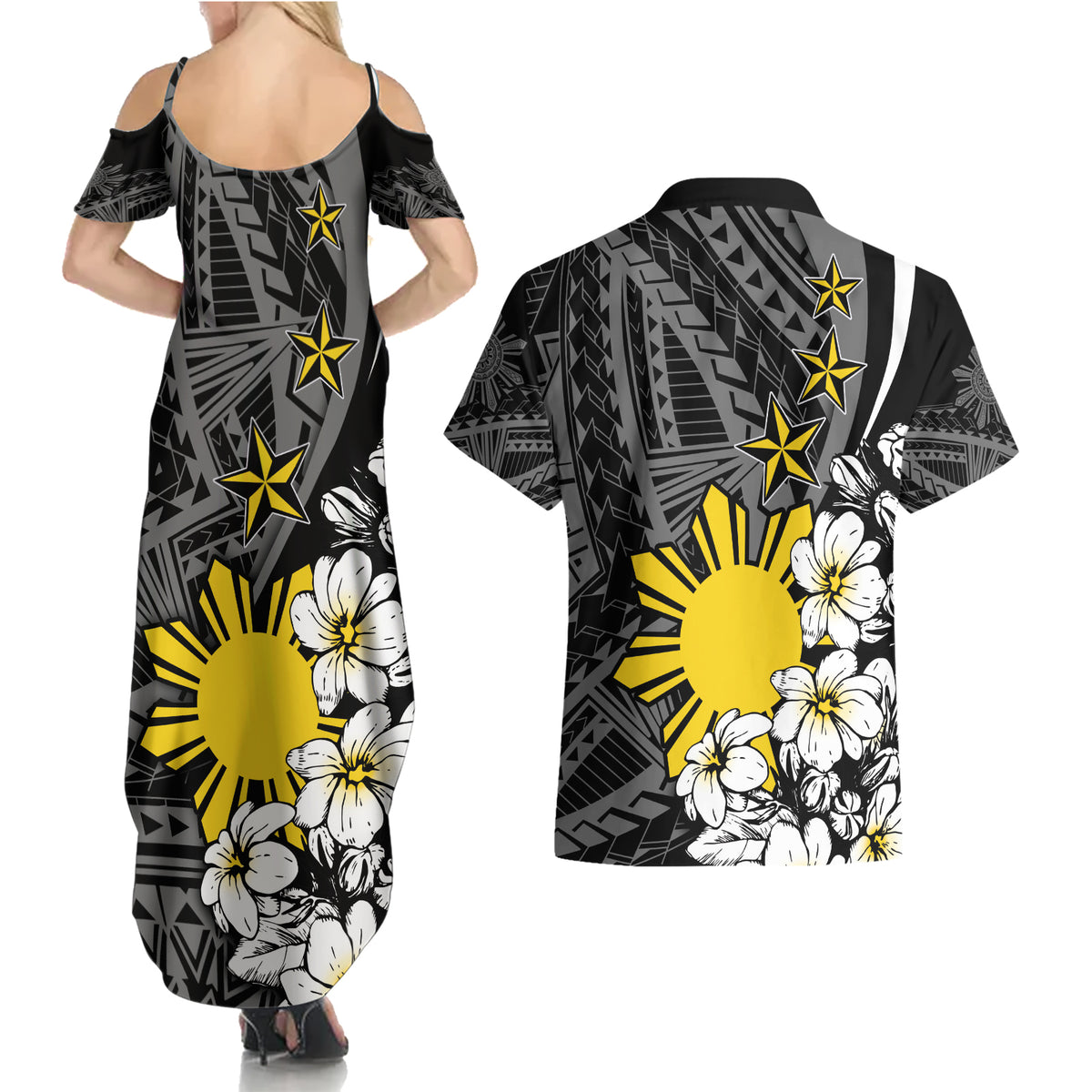Philippines Sampaguita Personalised Couples Matching Summer Maxi Dress and Hawaiian Shirt Women's Day LT7 - Polynesian Pride