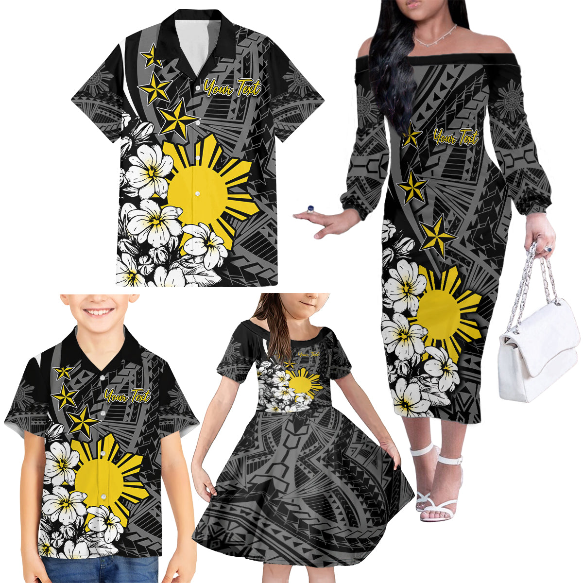 Philippines Sampaguita Personalised Family Matching Off Shoulder Long Sleeve Dress and Hawaiian Shirt Women's Day LT7 - Polynesian Pride