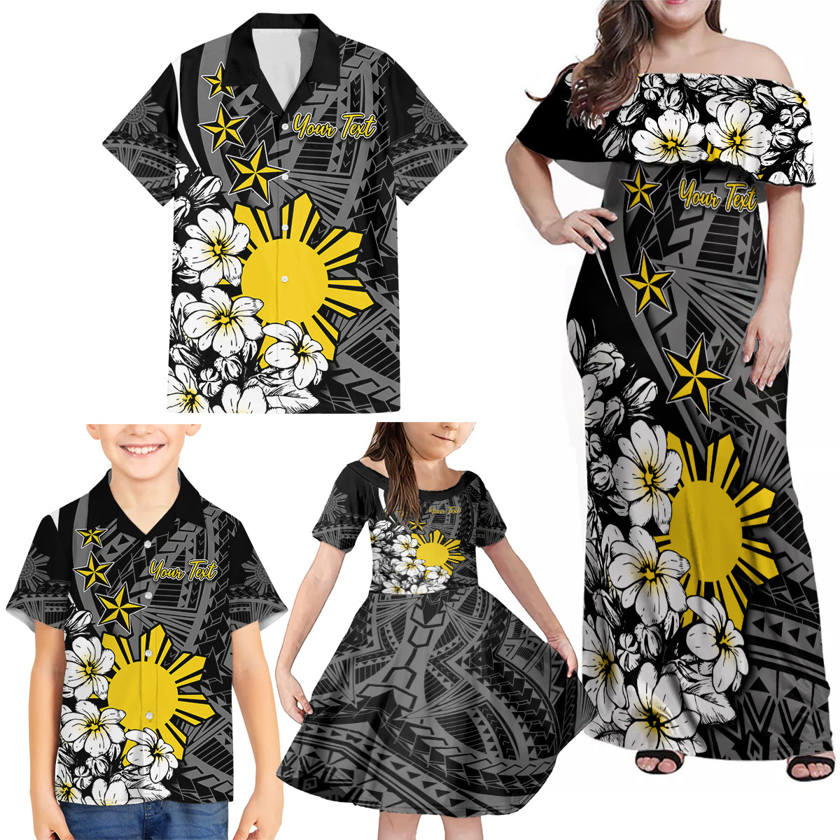 Philippines Sampaguita Personalised Family Matching Off Shoulder Maxi Dress and Hawaiian Shirt Women's Day LT7 - Polynesian Pride