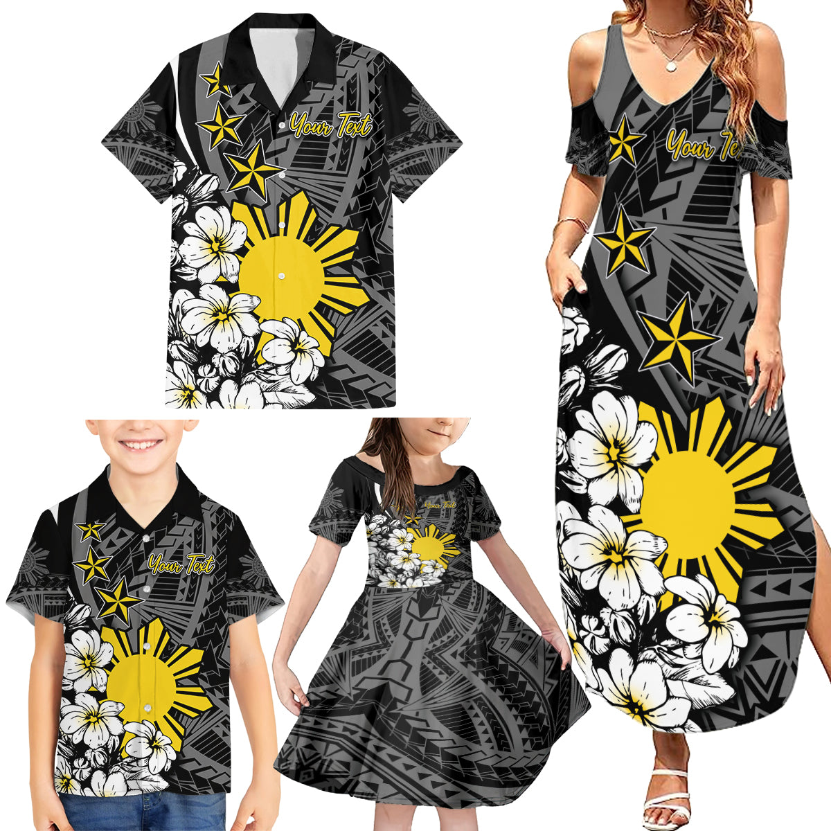 Philippines Sampaguita Personalised Family Matching Summer Maxi Dress and Hawaiian Shirt Women's Day LT7 - Polynesian Pride