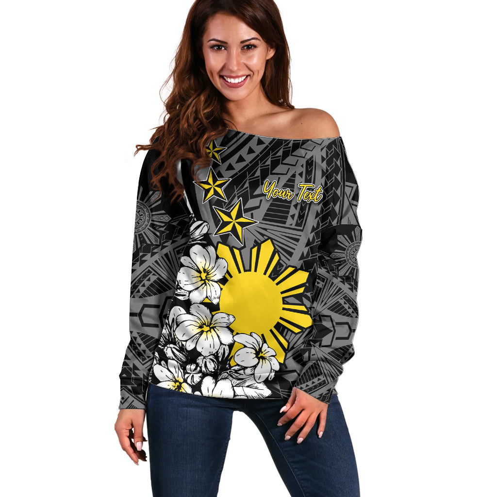 Philippines Sampaguita Personalised Off Shoulder Sweater Women's Day LT7 Women Black - Polynesian Pride