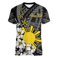 Philippines Sampaguita Personalised Women V Neck T Shirt Women's Day LT7 Female Black - Polynesian Pride