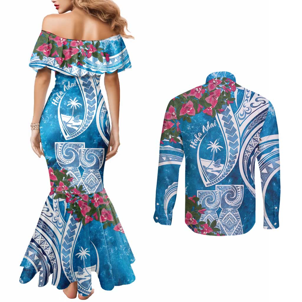 Hafa Adai Guam Couples Matching Mermaid Dress and Long Sleeve Button Shirt Crystal Waves