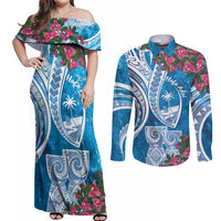 Hafa Adai Guam Couples Matching Off Shoulder Maxi Dress and Long Sleeve Button Shirt Crystal Waves