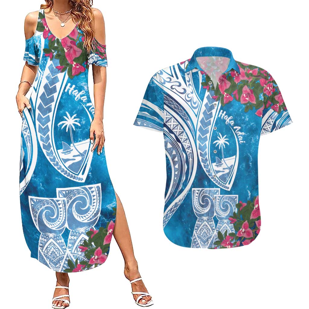 Hafa Adai Guam Couples Matching Summer Maxi Dress and Hawaiian Shirt Crystal Waves
