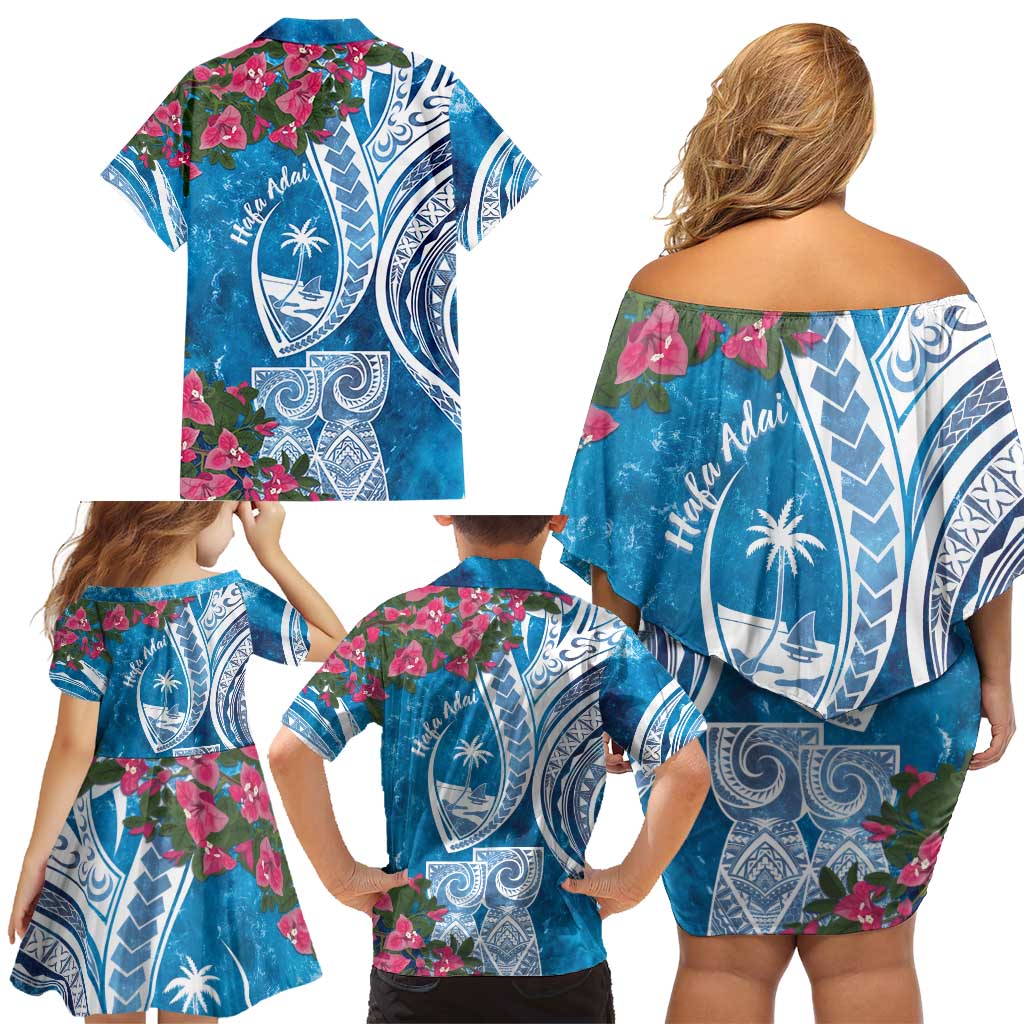 Hafa Adai Guam Family Matching Off Shoulder Short Dress and Hawaiian Shirt Crystal Waves