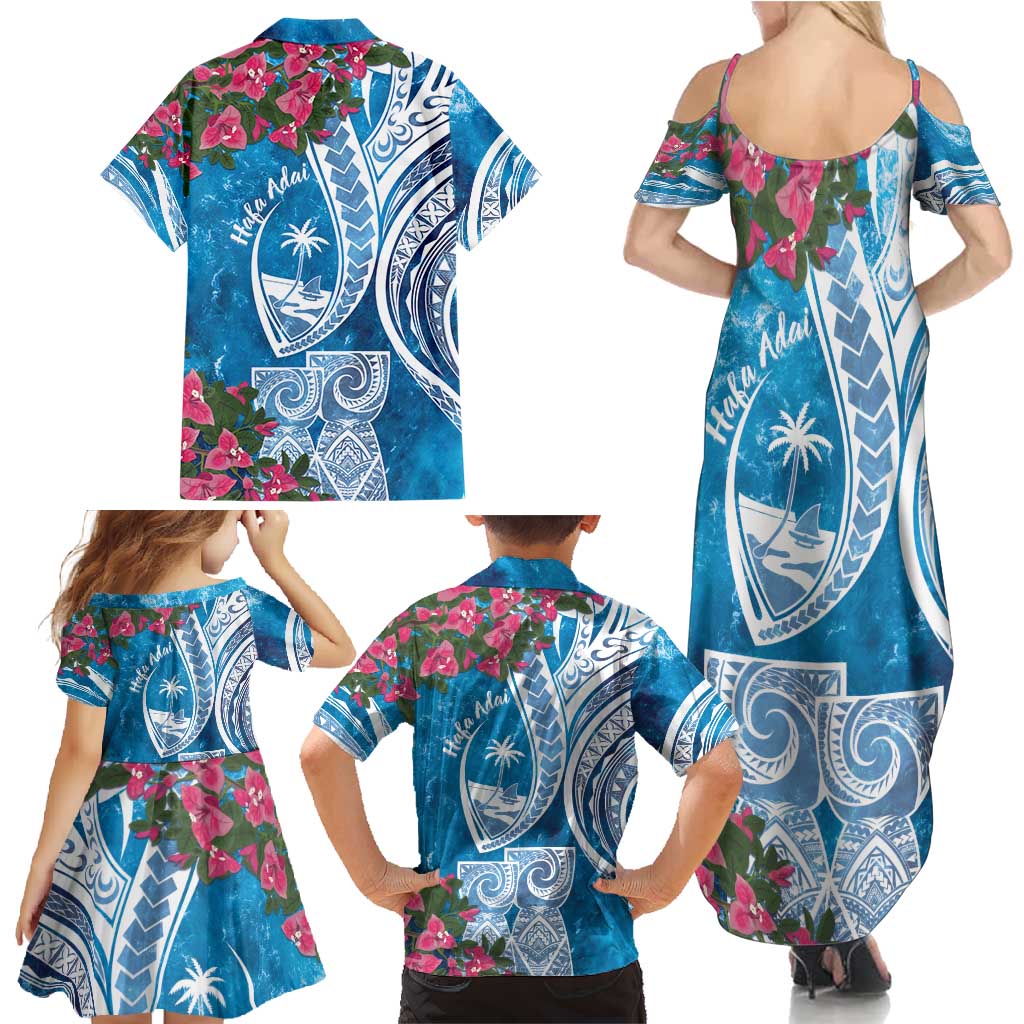 Hafa Adai Guam Family Matching Summer Maxi Dress and Hawaiian Shirt Crystal Waves