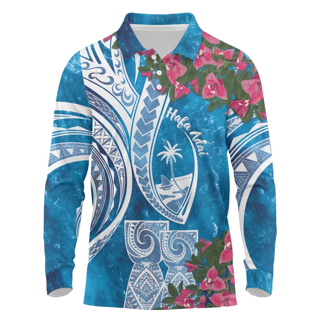 Hafa Adai Guam Long Sleeve Polo Shirt Crystal Waves