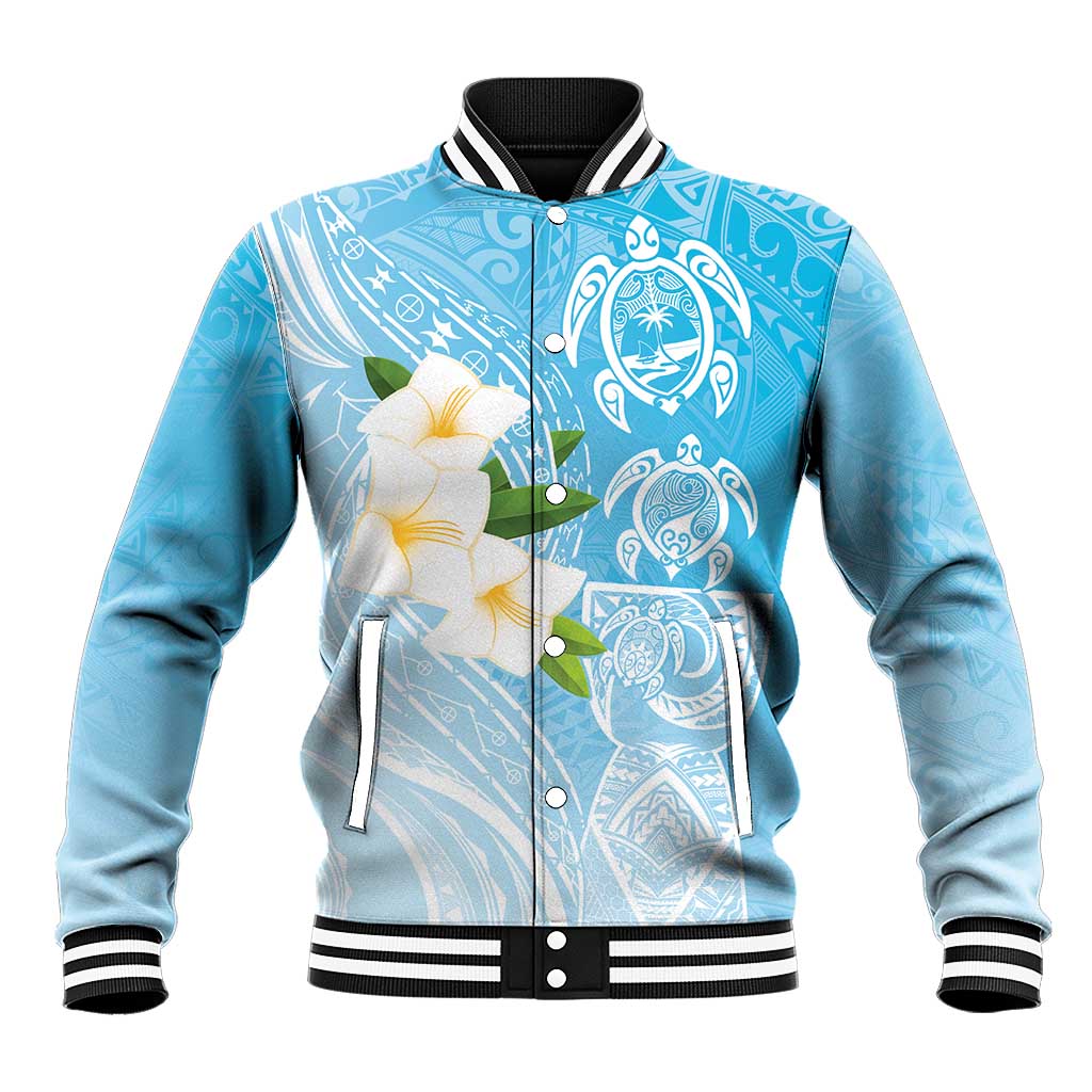 Personalized Guam Chamorro Baseball Jacket Turtles and Guasali Flowers