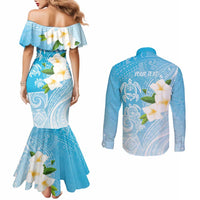 Personalized Guam Chamorro Couples Matching Mermaid Dress and Long Sleeve Button Shirt Turtles and Guasali Flowers
