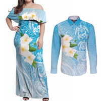 Personalized Guam Chamorro Couples Matching Off Shoulder Maxi Dress and Long Sleeve Button Shirt Turtles and Guasali Flowers