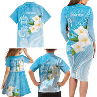 Personalized Guam Chamorro Family Matching Long Sleeve Bodycon Dress and Hawaiian Shirt Turtles and Guasali Flowers
