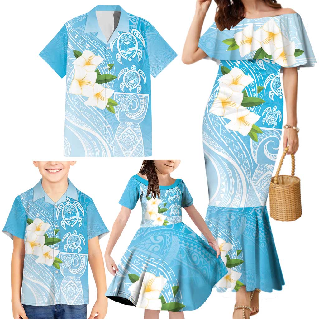 Personalized Guam Chamorro Family Matching Mermaid Dress and Hawaiian Shirt Turtles and Guasali Flowers