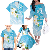 Personalized Guam Chamorro Family Matching Off The Shoulder Long Sleeve Dress and Hawaiian Shirt Turtles and Guasali Flowers