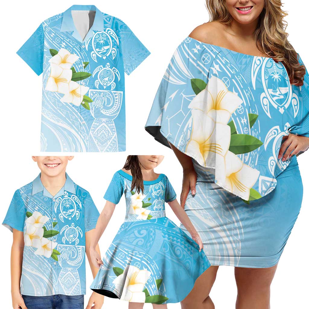 Personalized Guam Chamorro Family Matching Off Shoulder Short Dress and Hawaiian Shirt Turtles and Guasali Flowers