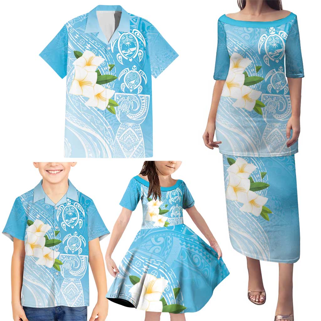 Personalized Guam Chamorro Family Matching Puletasi and Hawaiian Shirt Turtles and Guasali Flowers