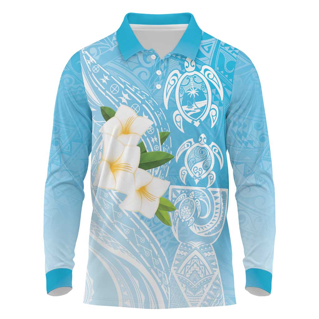 Personalized Guam Chamorro Long Sleeve Polo Shirt Turtles and Guasali Flowers