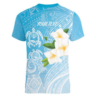 Personalized Guam Chamorro Women V-Neck T-Shirt Turtles and Guasali Flowers LT7 - Polynesian Pride