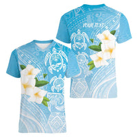 Personalized Guam Chamorro Women V-Neck T-Shirt Turtles and Guasali Flowers LT7 - Polynesian Pride