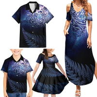New Zealand Aotearoa Matariki Family Matching Summer Maxi Dress and Hawaiian Shirt Starry Silver Fern