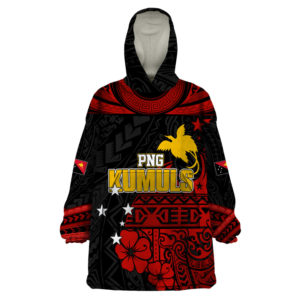 Personalised PNG Kumuls Rugby Wearable Blanket Hoodie Motuan Mix Patterns LT7 One Size Black - Polynesian Pride