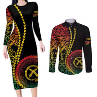 Proudly Ni-Van Sandroing Inspired Classic Style Couples Matching Long Sleeve Bodycon Dress and Long Sleeve Button Shirt LT7 Colorful - Polynesian Pride