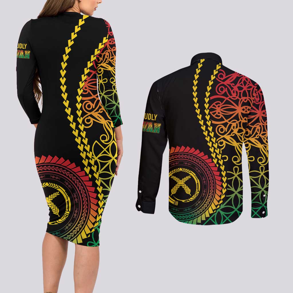 Proudly Ni-Van Sandroing Inspired Classic Style Couples Matching Long Sleeve Bodycon Dress and Long Sleeve Button Shirt LT7 - Polynesian Pride