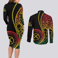 Proudly Ni-Van Sandroing Inspired Classic Style Couples Matching Long Sleeve Bodycon Dress and Long Sleeve Button Shirt LT7 - Polynesian Pride