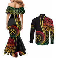 Proudly Ni-Van Sandroing Inspired Classic Style Couples Matching Mermaid Dress and Long Sleeve Button Shirt LT7 - Polynesian Pride