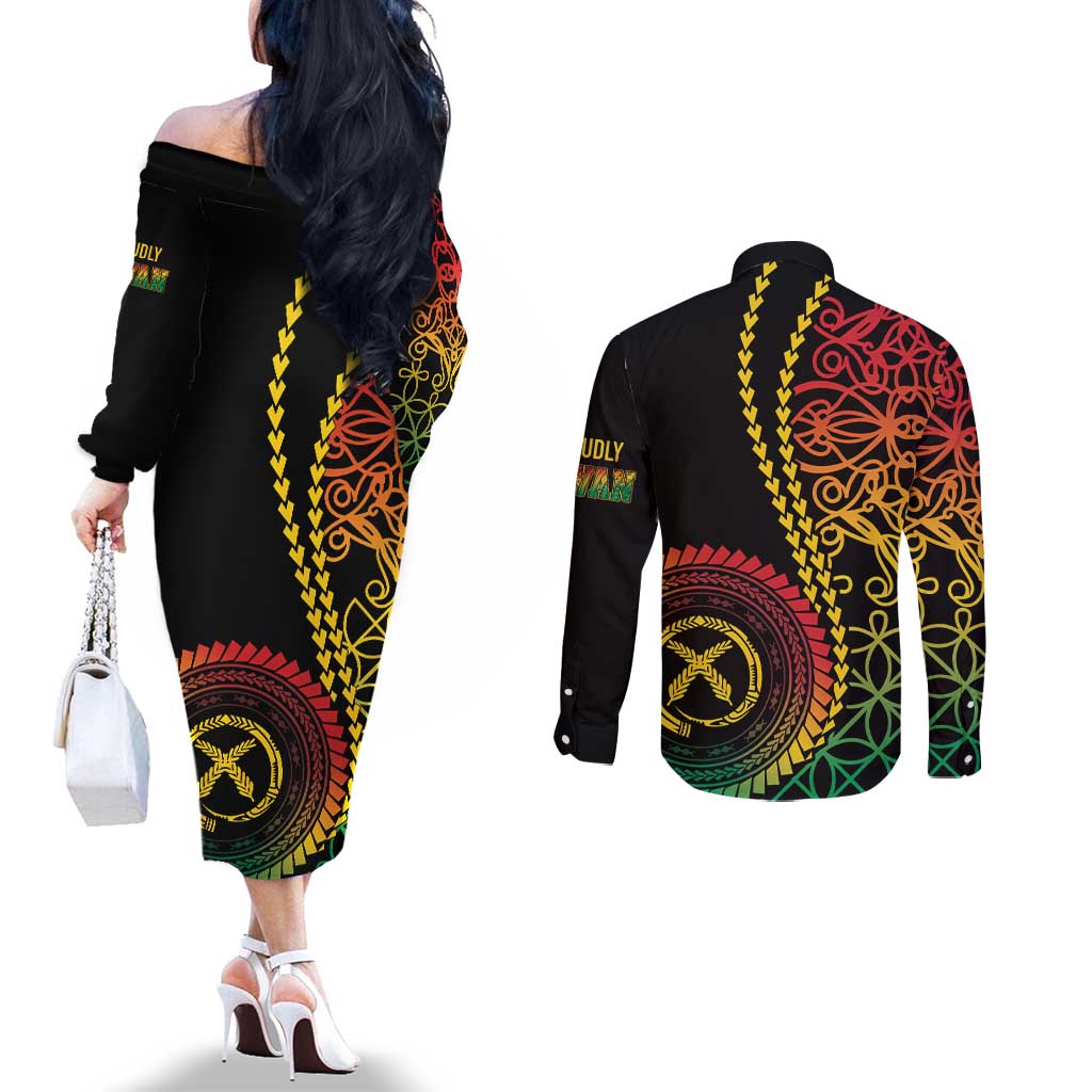 Proudly Ni-Van Sandroing Inspired Classic Style Couples Matching Off The Shoulder Long Sleeve Dress and Long Sleeve Button Shirt