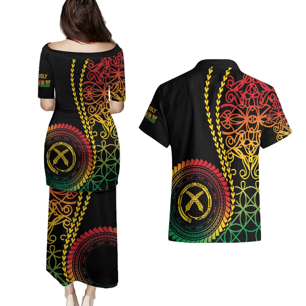 Proudly Ni-Van Sandroing Inspired Classic Style Couples Matching Puletasi and Hawaiian Shirt LT7 - Polynesian Pride