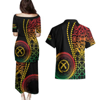 Proudly Ni-Van Sandroing Inspired Classic Style Couples Matching Puletasi and Hawaiian Shirt LT7 - Polynesian Pride